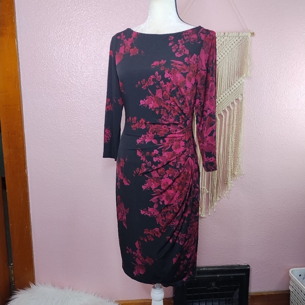 Lauren Ralph Lauren | Vintage Floral Stretch Midi Dress 6 - Picture 2 of 6